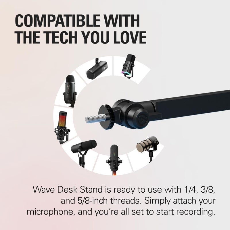 elgato حامل مكتب ويف - ذراع تركيب قابلة للتعديل للميكروفونات، Works، HyperX، Rode، Fifine، Shure والمزيد من الميكروفونات، متوافق مع خيوط 1/4، 3/8 و 5/8، للتسجيل/البودكاست/البث - Image 3
